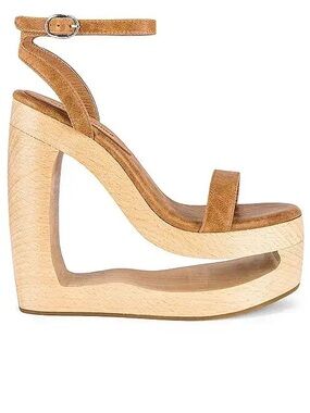 Jeffrey Campbell Tan Cutout Wooden Platform Wedge Sandal